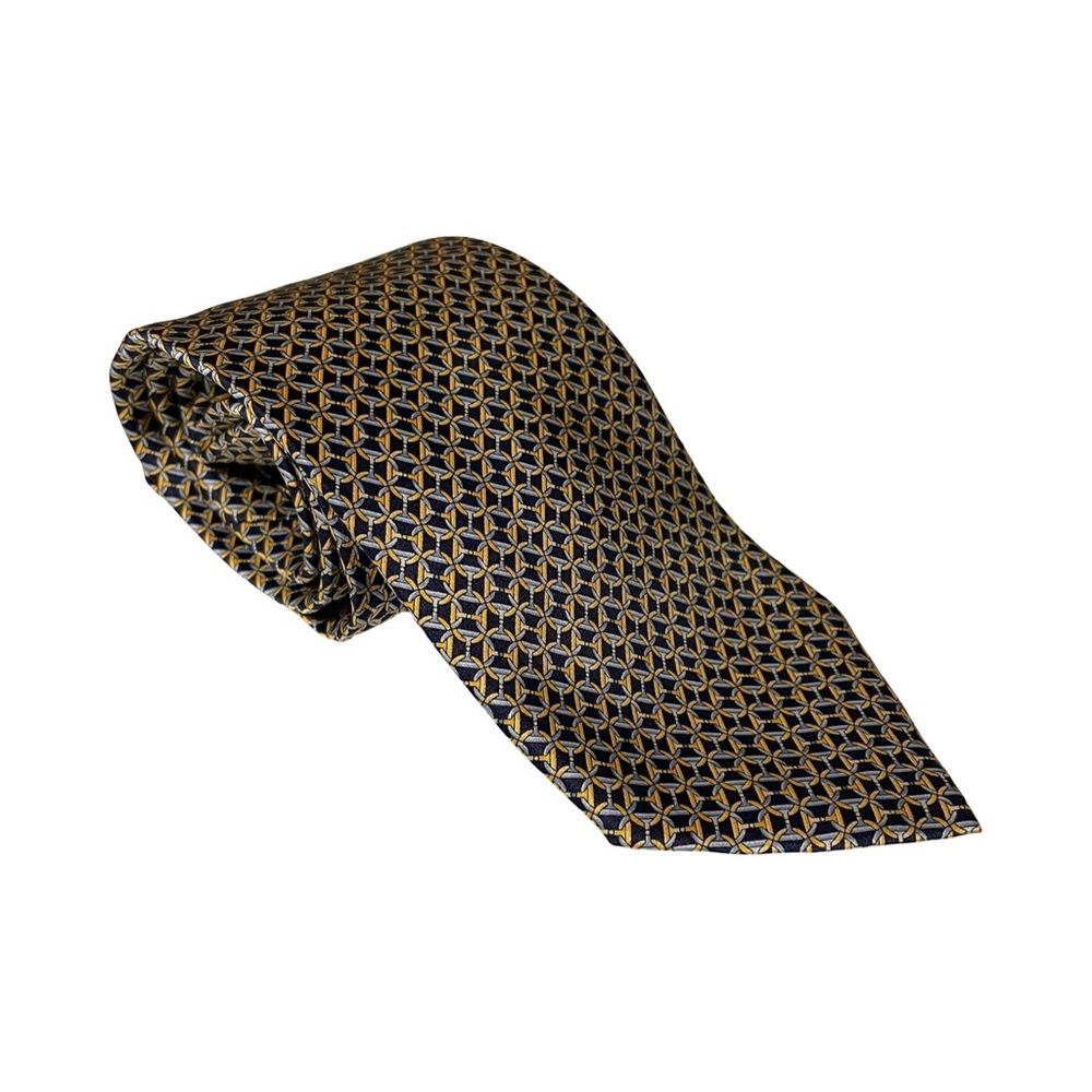 Elegant Black, Blue Gold Geometric Silk Tie by FRANGI. Made in Italy 🇮🇹